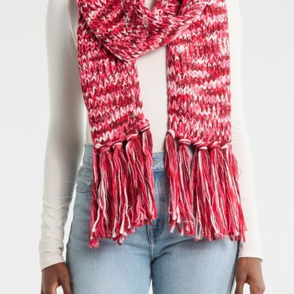 kate spade new york Pink White Red Boho Space Dye Marl Cozy Fringed Scarf::NWT